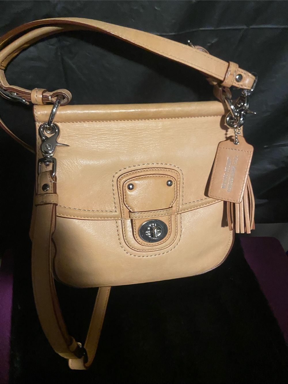 Coach Tan Leather Turn-Lock Crossbody Shoulder Bag